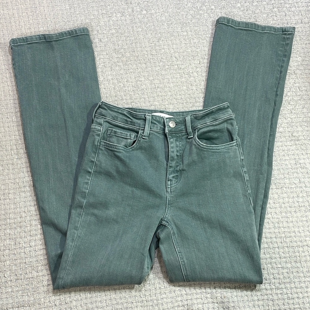 Flying Monkey Boot Cut Jeans in Faded Teal Green